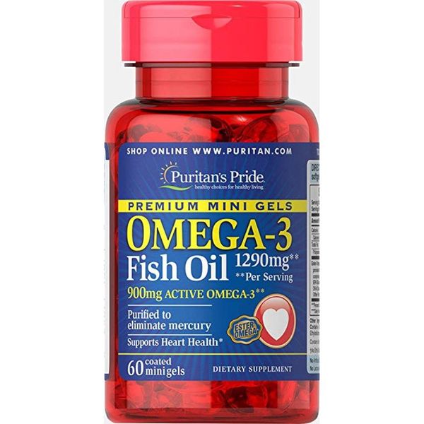 Omega-3 Fish Oil 1290 mg Mini Gels (900 mg Active Omega-3) - 60 softgels 100-32-9895836-20 фото