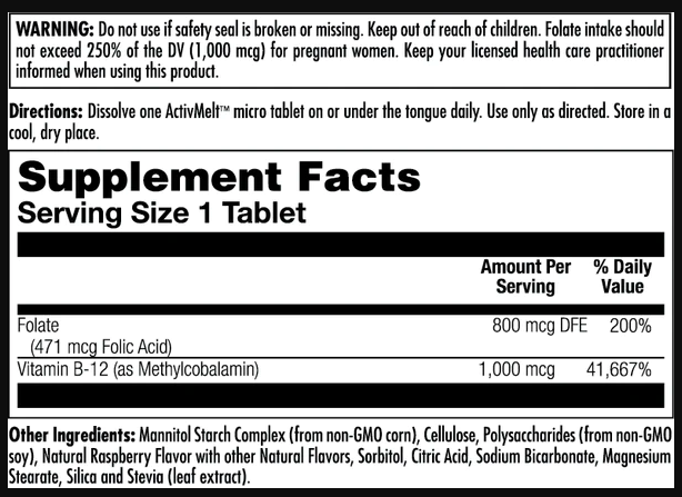 Folic Acid Methyl B-12 800mcg - 60 tabs Raspberry 2022-10-1005 фото