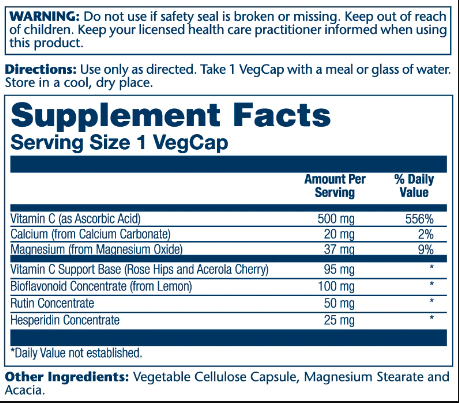 Vitamin C with Bioflavonoid Concentrate 500mg - 100 vcaps 2022-10-1024 фото