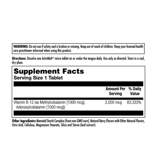 B-12 Methylcobalamin and Adenosylcobalamin 2000mcg - 60 tabs 26100 фото